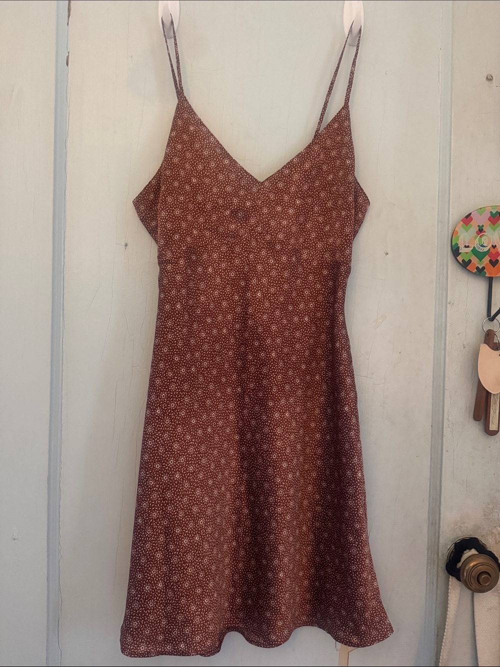 Brown Floral Slip Dress with V-Neck